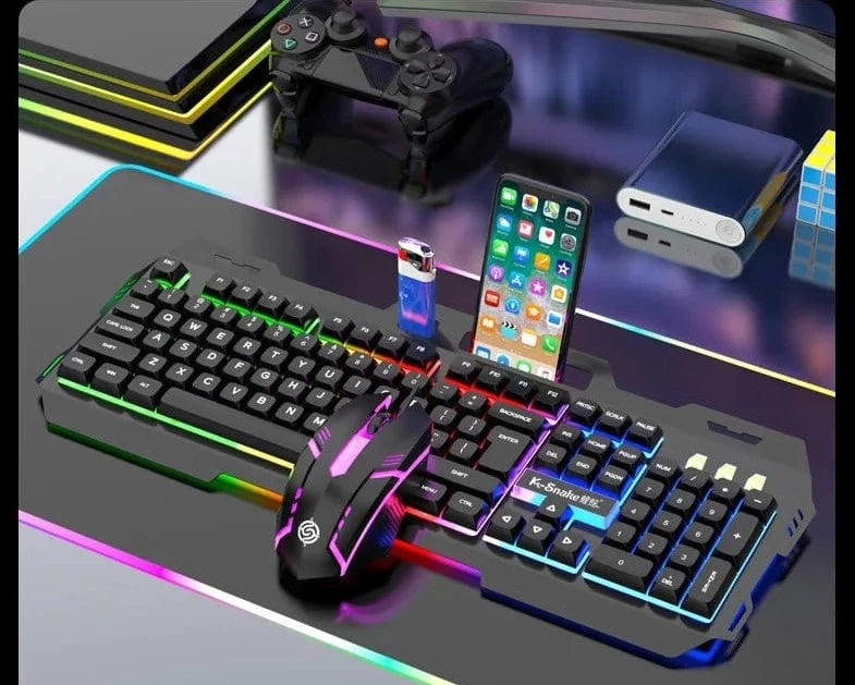 ÆLECTRONIX Keyboard/Mouse Black Wired Gaming Keyboard and Mouse with Metal Base and Phone Holder