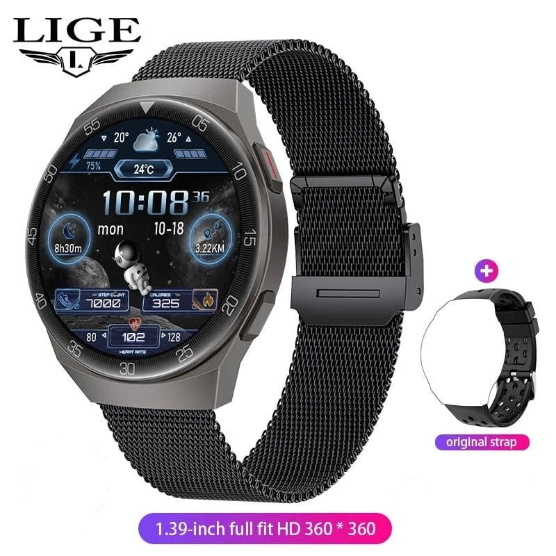 ÆLECTRONIX Mesh Belt Black LIGE Fashion Smart Watch Waterproof