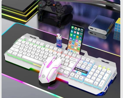 ÆLECTRONIX Keyboard/Mouse White Wired Gaming Keyboard and Mouse with Metal Base and Phone Holder