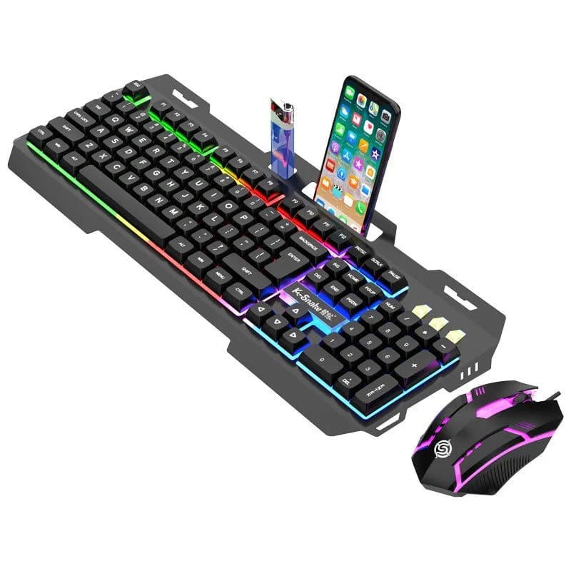 ÆLECTRONIX Wired Gaming Keyboard and Mouse with Metal Base and Phone Holder