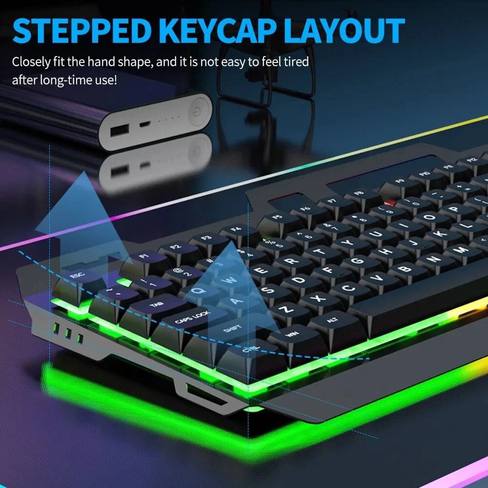 ÆLECTRONIX Wired Gaming Keyboard and Mouse with Metal Base and Phone Holder
